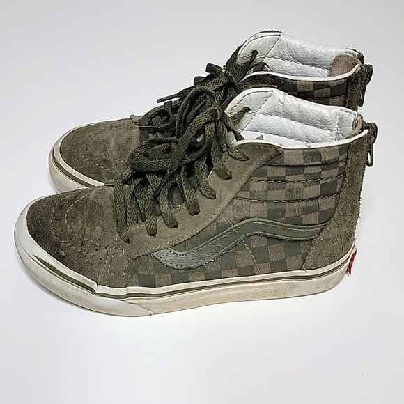 Olive Suede & Checkered High Top Vans - Picture 2 of 6